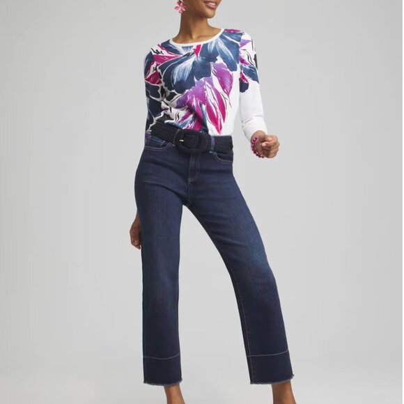 Brand New Chico's Floral Tee with Button Cuffs - Size 4 (XXL ~20/22) - Picture 8 of 8